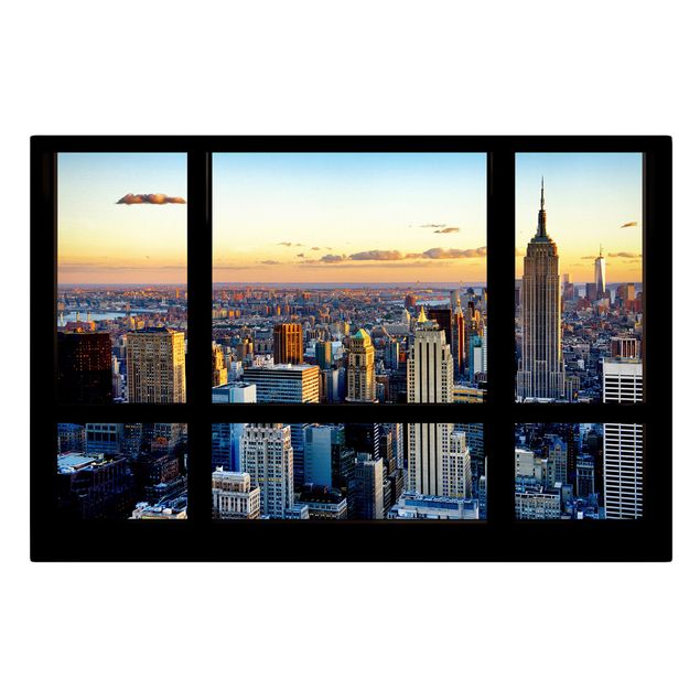 Billeder på lærred arkitektur og skyline Window view - Sunrise New York