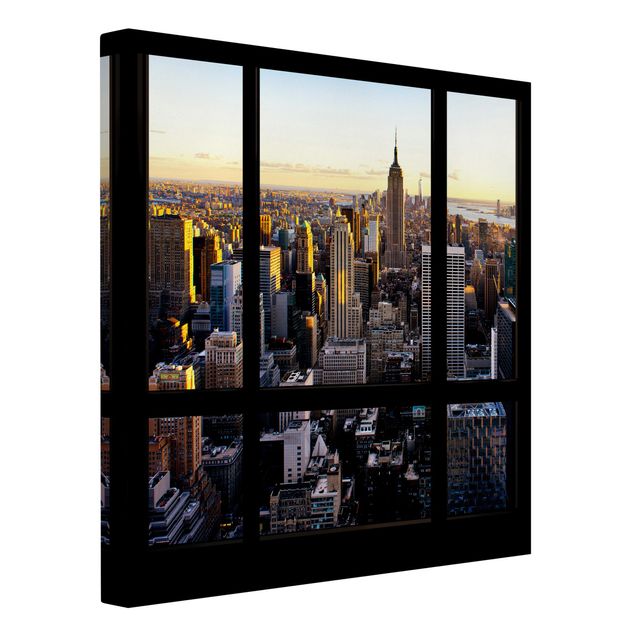 Billeder på lærred arkitektur og skyline Window View At Night Over New York