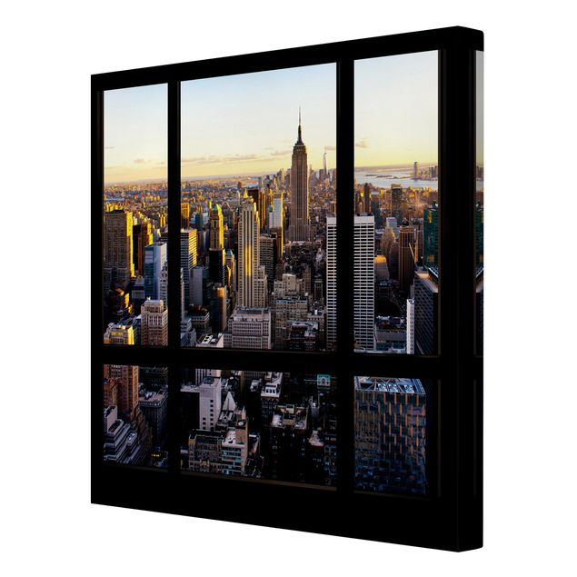 Billeder moderne Window View At Night Over New York