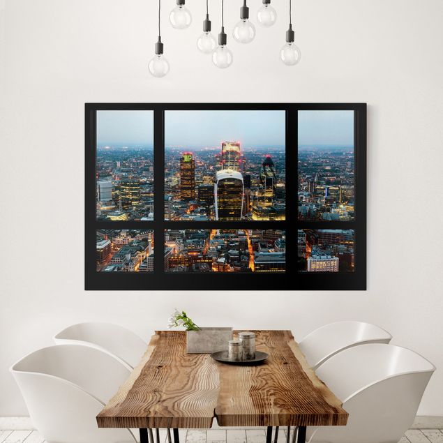 Billeder på lærred London Window view illuminated skyline of London