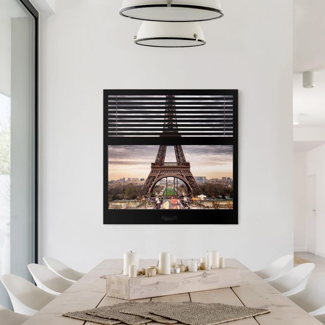Billeder på lærred Paris Window Blinds View - Eiffel Tower Paris
