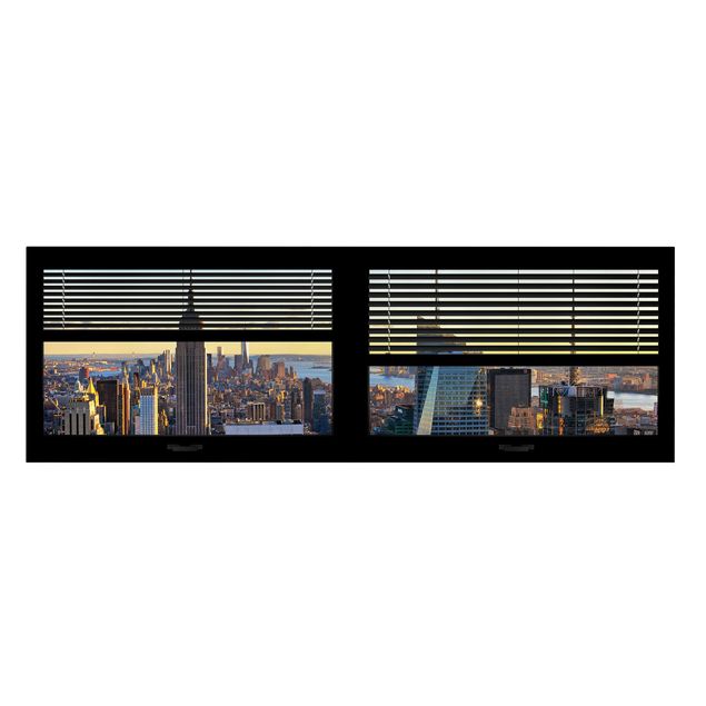 Billeder på lærred arkitektur og skyline Window View Blinds - Manhattan Evening