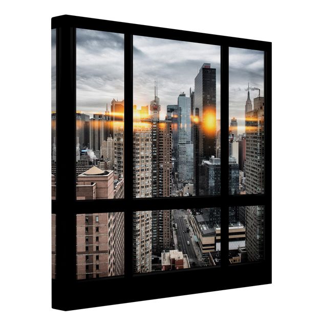 Billeder på lærred arkitektur og skyline Windows Overlooking New York With Sun Reflection