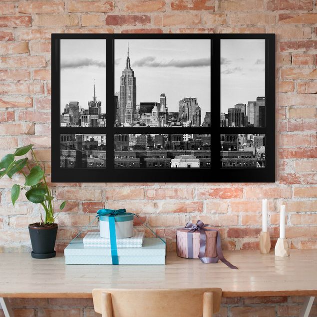 Billeder New York Window Manhattan Skyline black-white