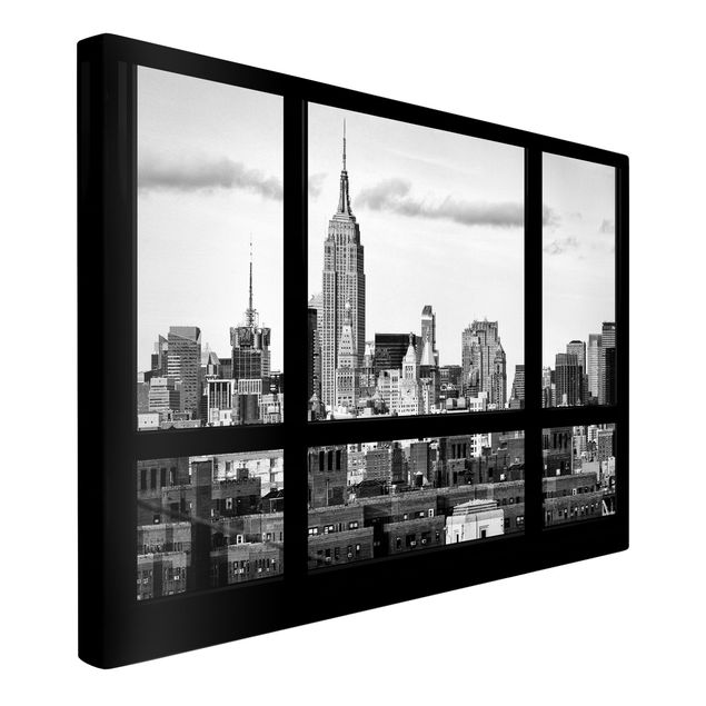 Billeder på lærred arkitektur og skyline Window Manhattan Skyline black-white
