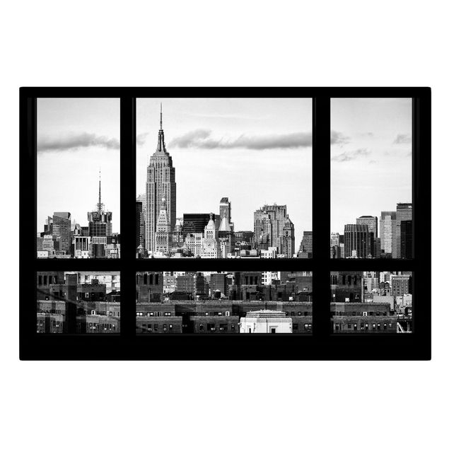 Billeder på lærred sort og hvid Window Manhattan Skyline black-white
