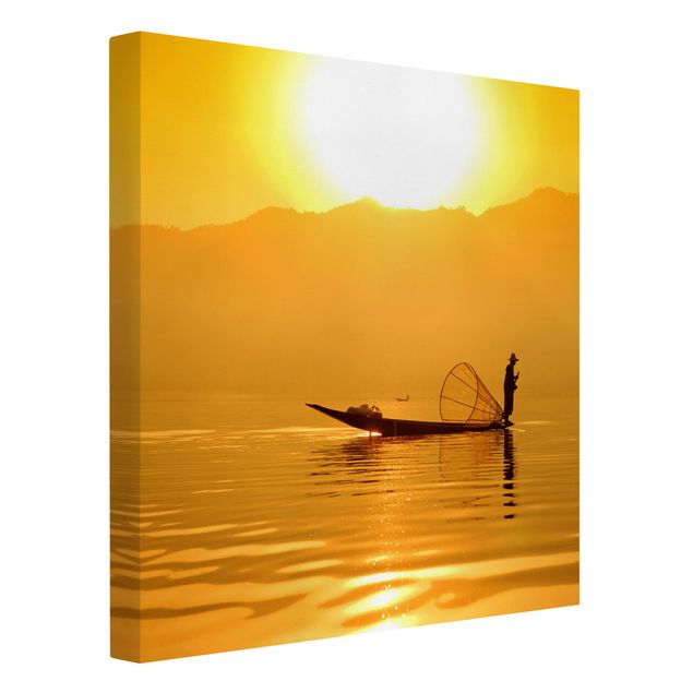 Billeder på lærred solnedgange Fisherman And Sunrise