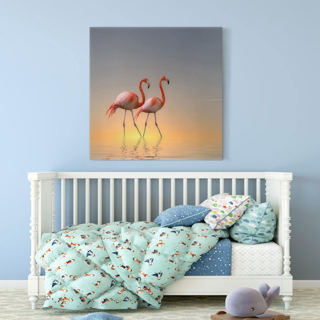Billeder på lærred solnedgange Flamingo Love