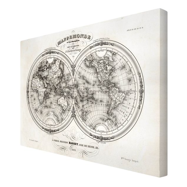 Billeder French map of the hemispheres from 1848