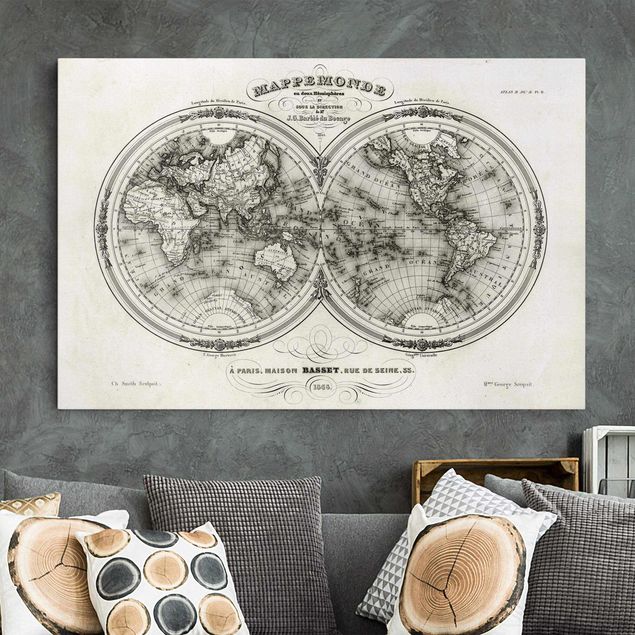 køkken dekorationer French map of the hemispheres from 1848