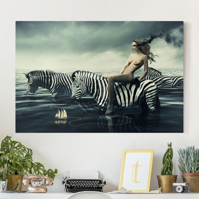 køkken dekorationer Woman Posing With Zebras