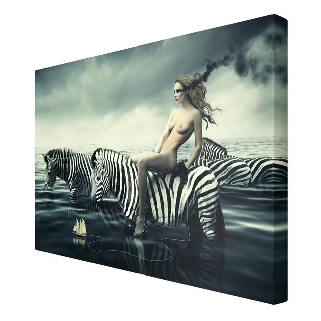 Billeder portræt Woman Posing With Zebras