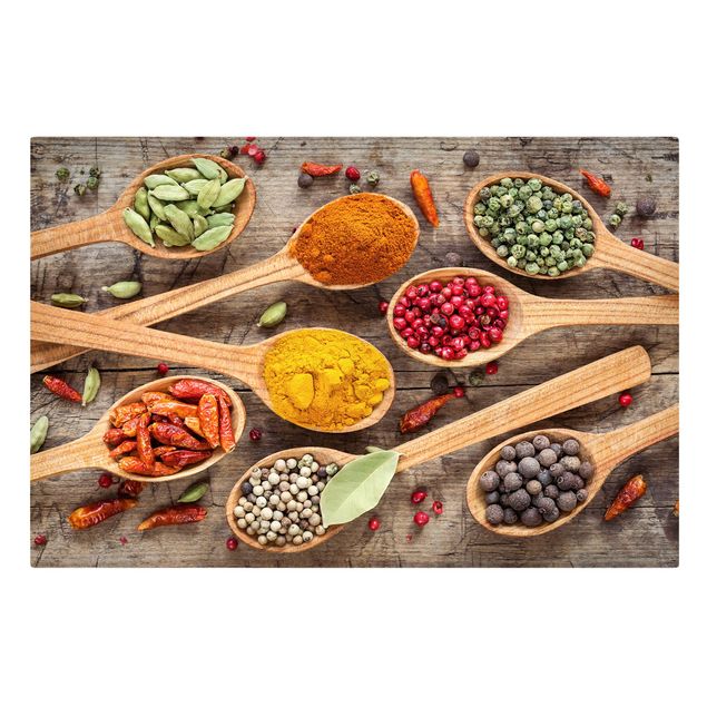 Billeder på lærred krydderier og urter Spices On Wooden Spoon