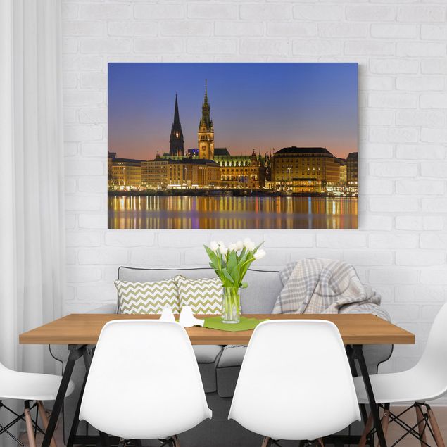 Billeder på lærred arkitektur og skyline Hamburg Panorama