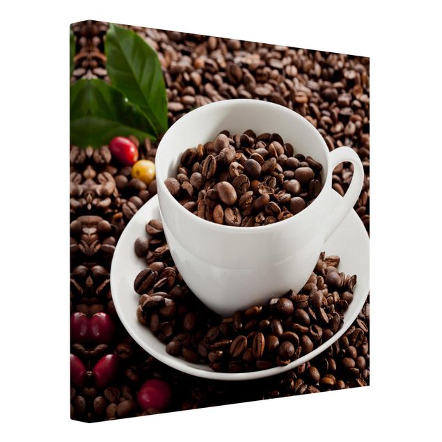 Billeder på lærred kaffe Coffee Cup With Roasted Coffee Beans