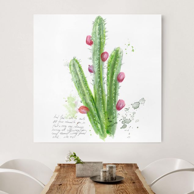 Billeder på lærred blomster Cactus With Bibel Verse II