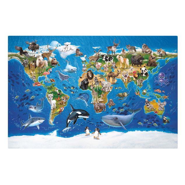 Billeder farvet Animal Club International - World Map With Animals