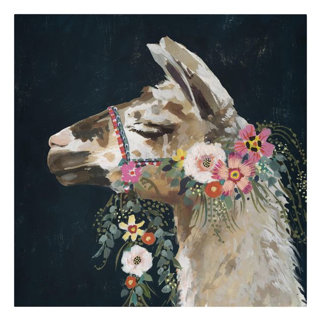 Billeder sort Lama With Floral Decoration II