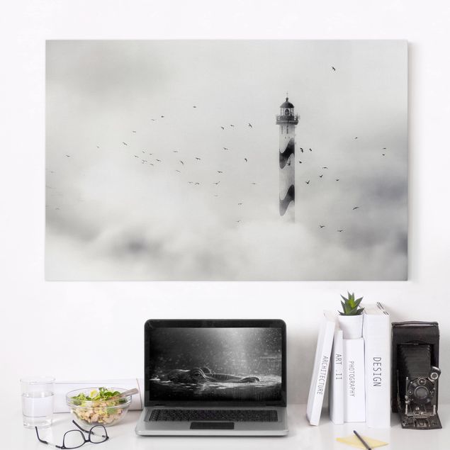 Billeder på lærred fugle Lighthouse In The Fog