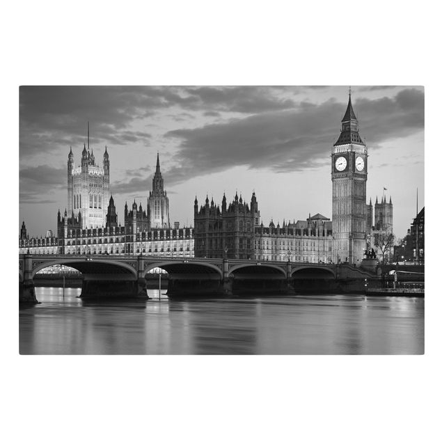 Billeder på lærred sort og hvid London At Night II