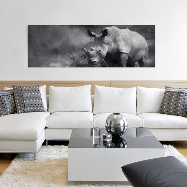 Billeder på lærred sort og hvid Lonesome Rhinoceros