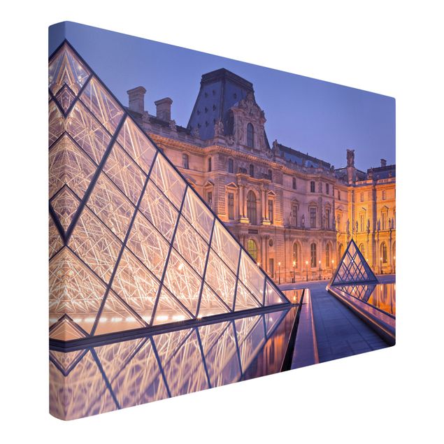 Billeder på lærred arkitektur og skyline Louvre Paris At Night
