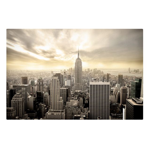 Billeder på lærred sort og hvid Manhattan Dawn