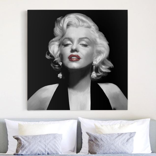 Billeder på lærred sort og hvid Marilyn With Red Lips