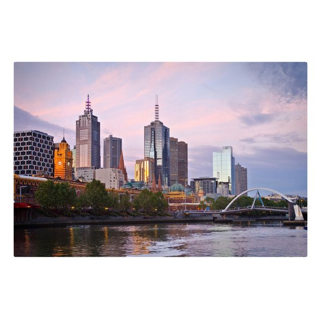 Billeder på lærred arkitektur og skyline Melbourne at sunset