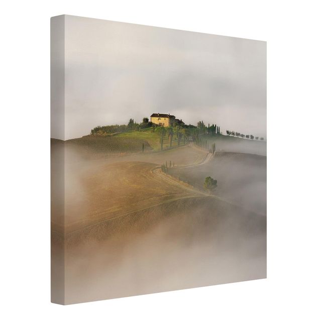 Billeder på lærred landskaber Morning Fog In The Tuscany