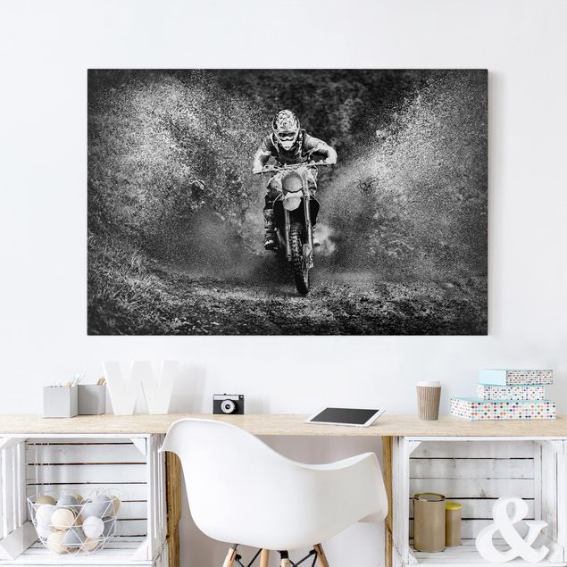 Billeder på lærred sort og hvid Motocross In The Mud