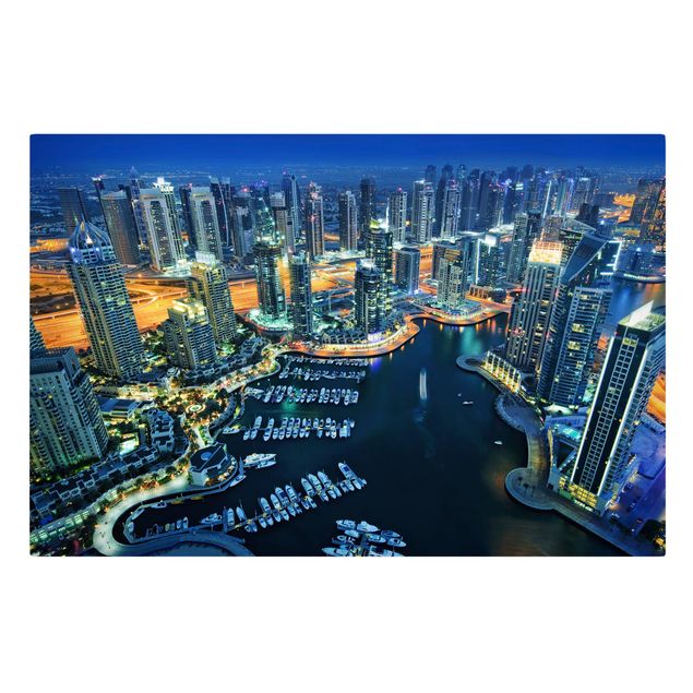 Billeder på lærred arkitektur og skyline Dubai Marina At Night