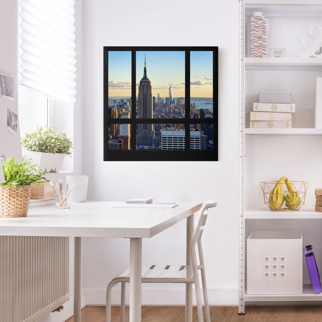 Billeder på lærred New York New York Window View Of The Empire State Building