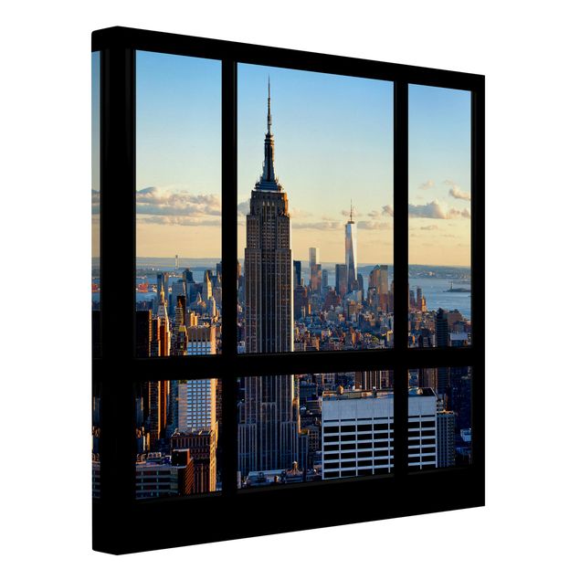Billeder på lærred arkitektur og skyline New York Window View Of The Empire State Building