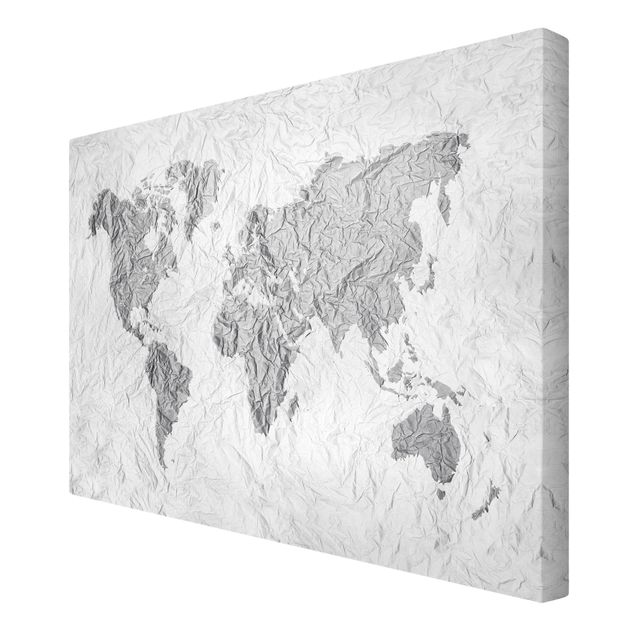Billeder Paper World Map White Grey