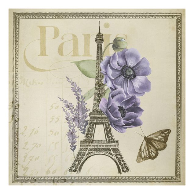 Billeder på lærred blomster Paris Collage Eiffel Tower