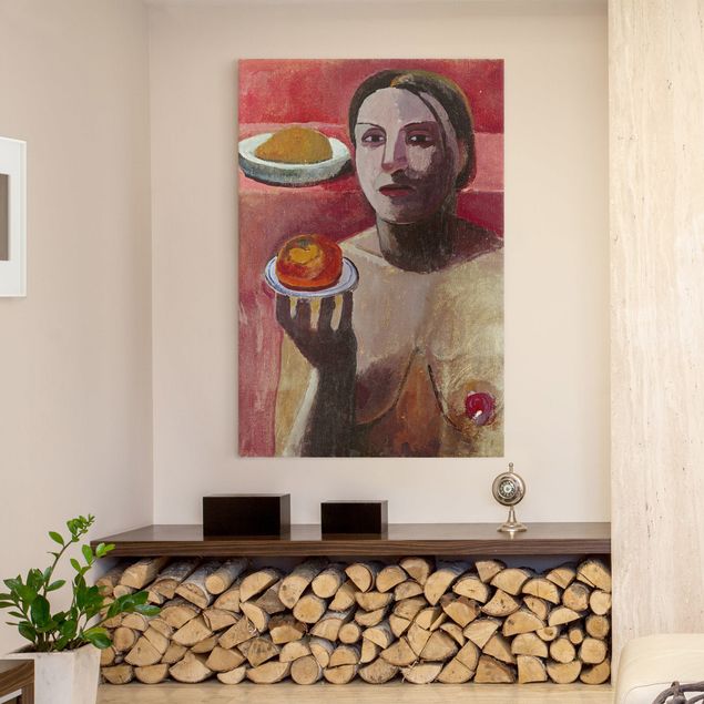 køkken dekorationer Paula Modersohn-Becker - Semi-nude Italian Woman with Plate