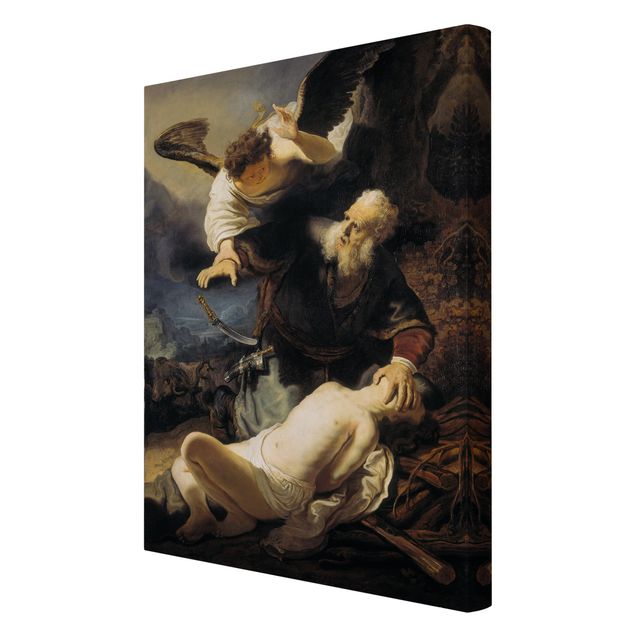 Billeder på lærred kunsttryk Rembrandt van Rijn - The Angel prevents the Sacrifice of Isaac