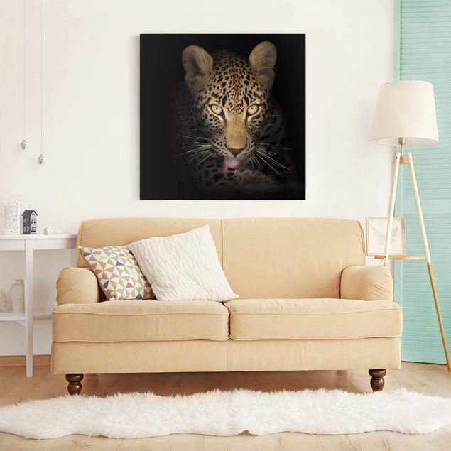 Billeder på lærred sort og hvid Resting Leopard