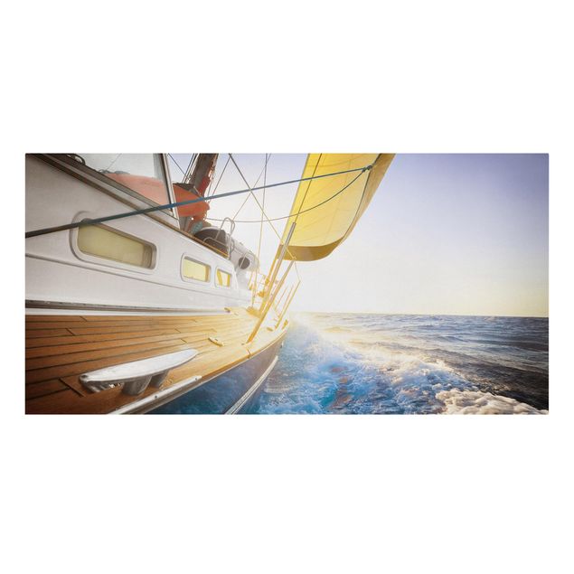Billeder på lærred landskaber Sailboat On Blue Ocean In Sunshine