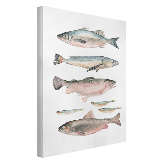 Billeder på lærred dyr Seven Fish In Watercolour I