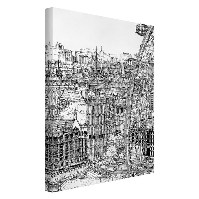 Billeder på lærred arkitektur og skyline City Study - London Eye
