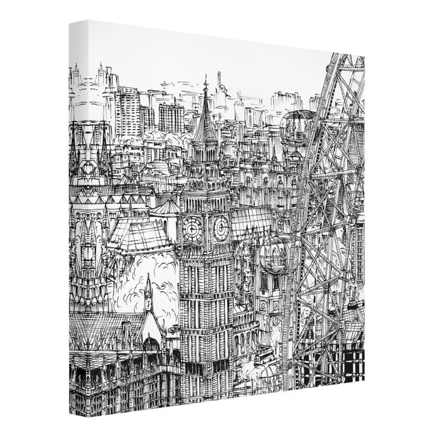 Billeder på lærred arkitektur og skyline City Study - London Eye