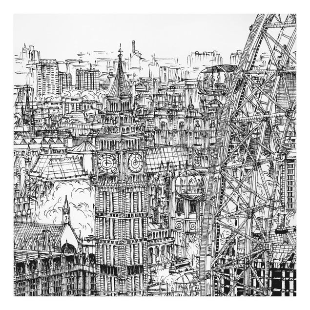 Billeder på lærred sort og hvid City Study - London Eye