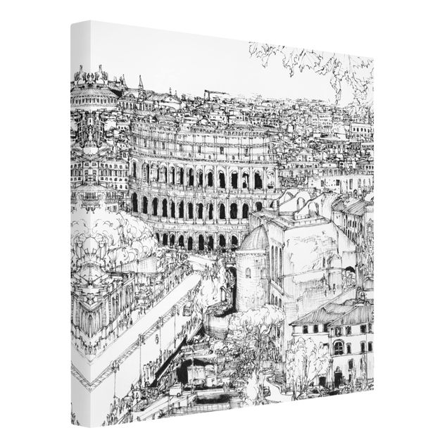 Billeder på lærred sort og hvid City Study - Rome