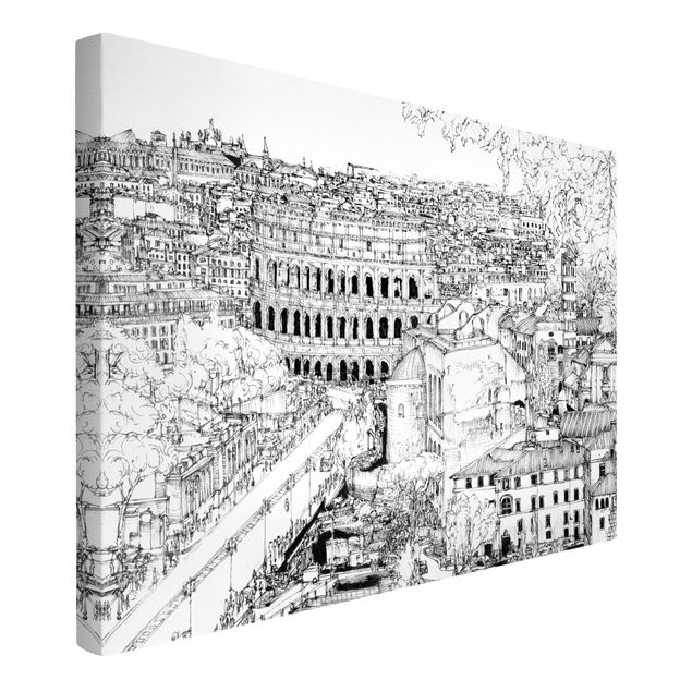 Billeder på lærred sort og hvid City Study - Rome