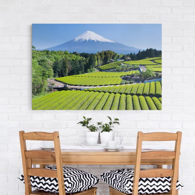 Billeder på lærred bjerge Tea Fields In Front Of The Fuji