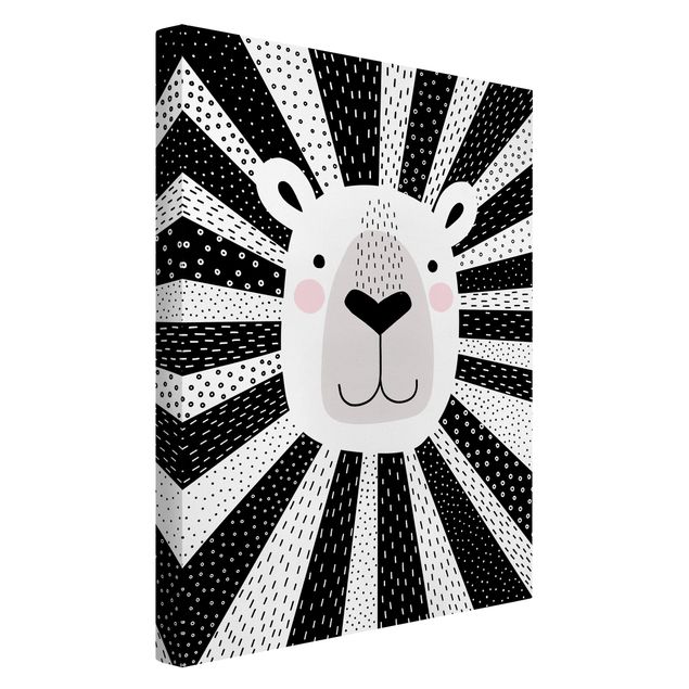 Billeder på lærred sort og hvid Zoo With Patterns - Lion