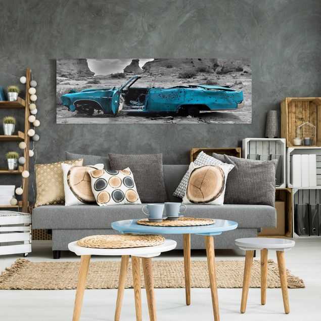 Billeder på lærred sort og hvid Turquoise Cadillac