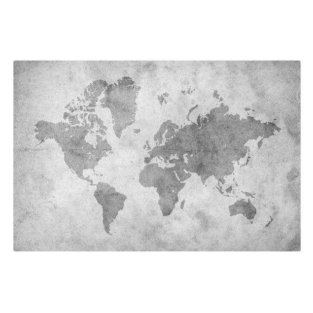 Billeder på lærred sort og hvid Vintage World Map II